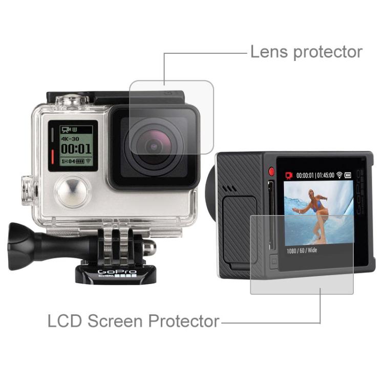 واقي شاشة LCD فائق الوضوح + غشاء زجاجي لحماية عدسة الكاميرا GoPro HERO4 Silver، HERO4 Silver