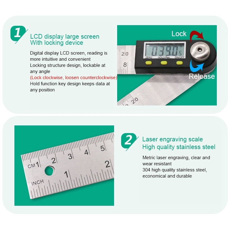 300mm 2-in1 Digital Angle Finder Meter Protractor Goniometer Ruler, 300mm Ruler