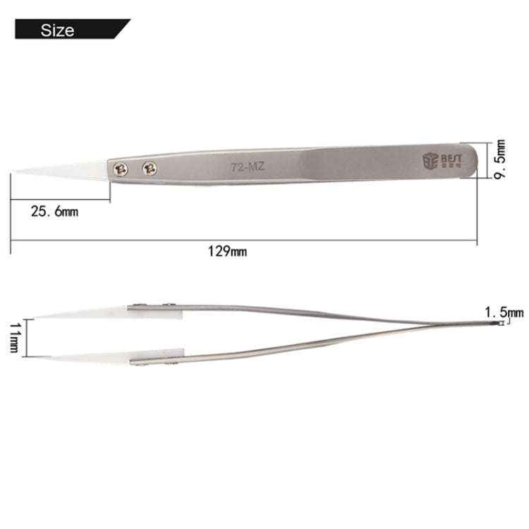 BEST BST-72-MZ 302 Stainless Steel High Temperature Resistance Ceramic Tip Tweezers, BST-72-MZ