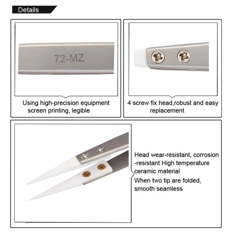 BEST BST-72-MZ 302 Stainless Steel High Temperature Resistance Ceramic Tip Tweezers, BST-72-MZ