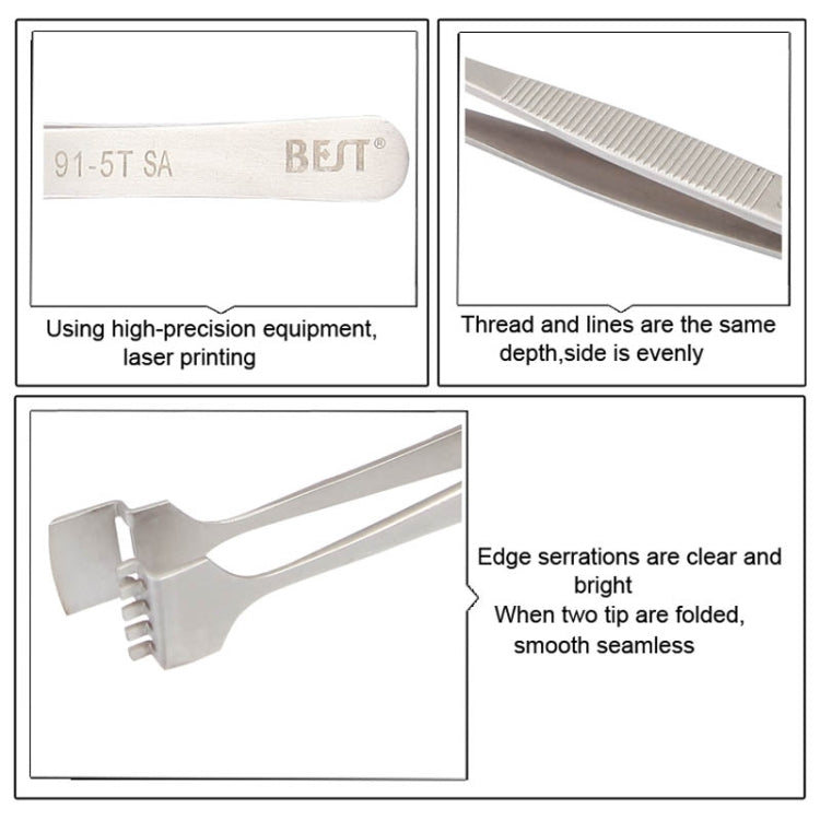 BEST BST-91-5T SA Professional Stainless Steel Wafer Tweezers for Silicon Wafer, BST-91-5T