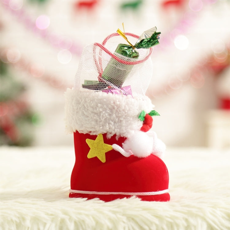 Santa Pattern Christmas Decoration Flocking Stocking Boot Candy Bag, Size: 9cm x 10cm x 5cm, Size: 9cm x 10cm x 5cm