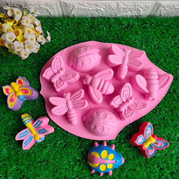 8-in-1 Insect Butterfly Dragonfly Beetle Shaped Silica Cake Mold, 8 In 1(Pink)