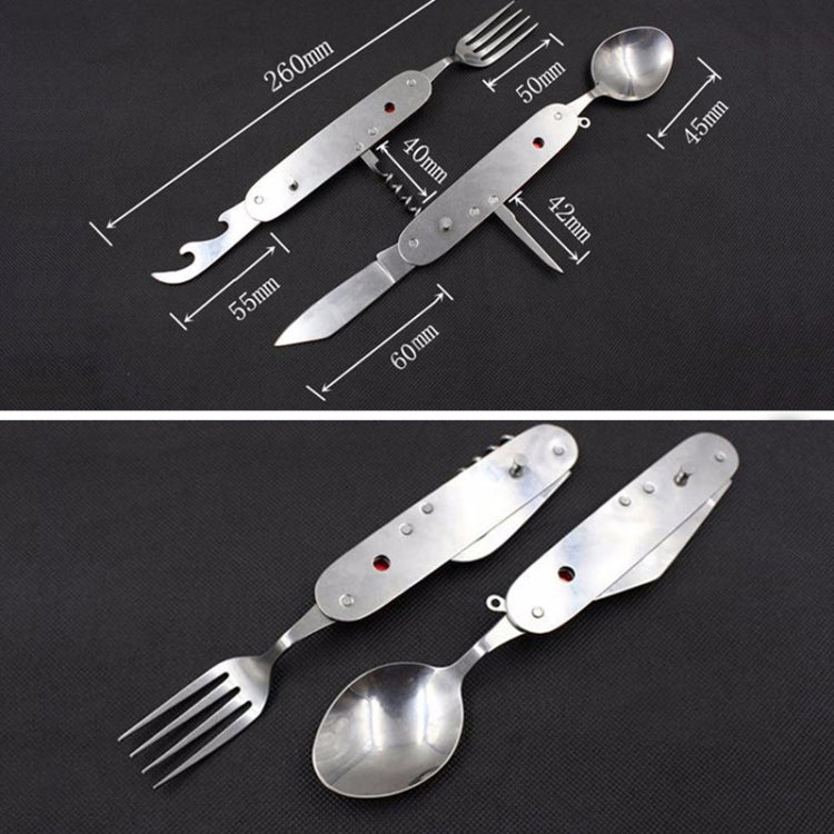 6-in-1 Stainless Steel Travel / Camping Folding Cutlery Set, Spoon + Fork + Knife + Bottle Opener Set