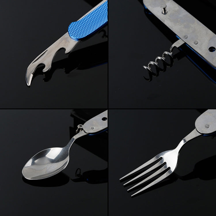 6-in-1 Stainless Steel Travel / Camping Folding Cutlery Set, Spoon + Fork + Knife + Bottle Opener Set