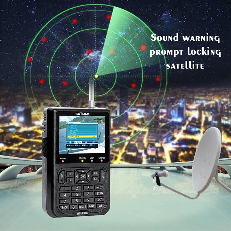 جهاز قياس الأقمار الصناعية المحمول SATLINK WS6906 بشاشة LCD ملونة مقاس 3.5 بوصة، WS6906