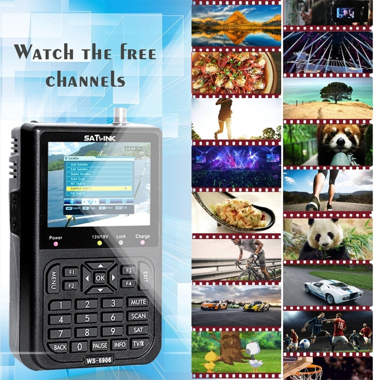 جهاز قياس الأقمار الصناعية المحمول SATLINK WS6906 بشاشة LCD ملونة مقاس 3.5 بوصة، WS6906