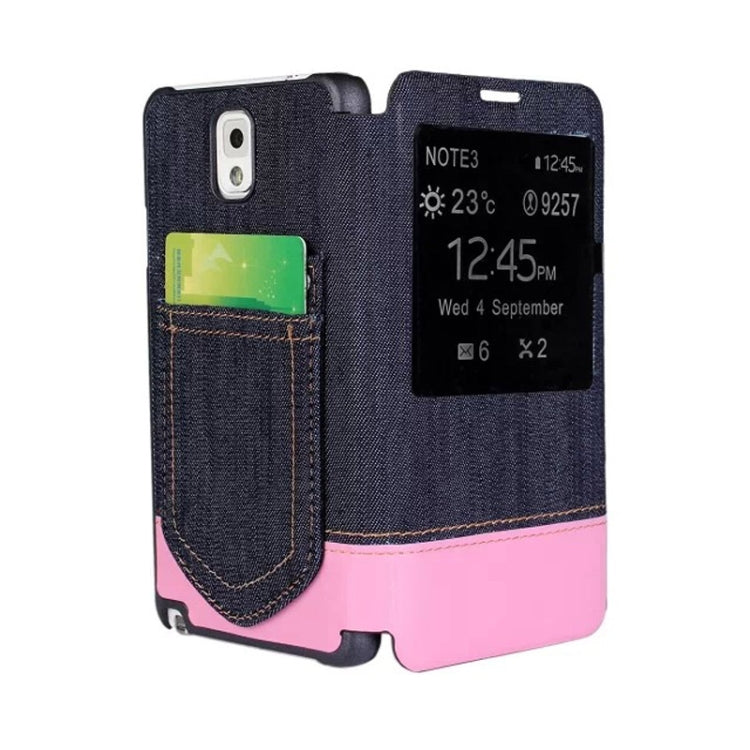 Jeans Style Flip Leather Case with Credit Card Slots & Call Display ID for Galaxy Note III / N9000