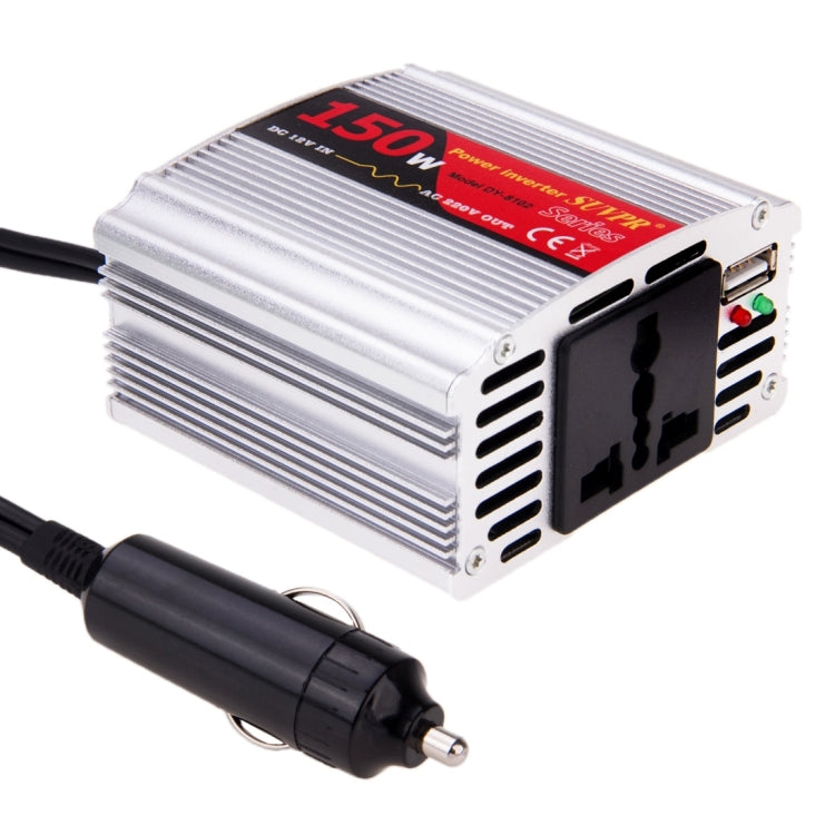 SUVPR DY-8102 150W DC 12V to AC 220V Car Power Inverter with 500mA USB Port & Universal Power Socket, 150W DC 12V to AC 220V