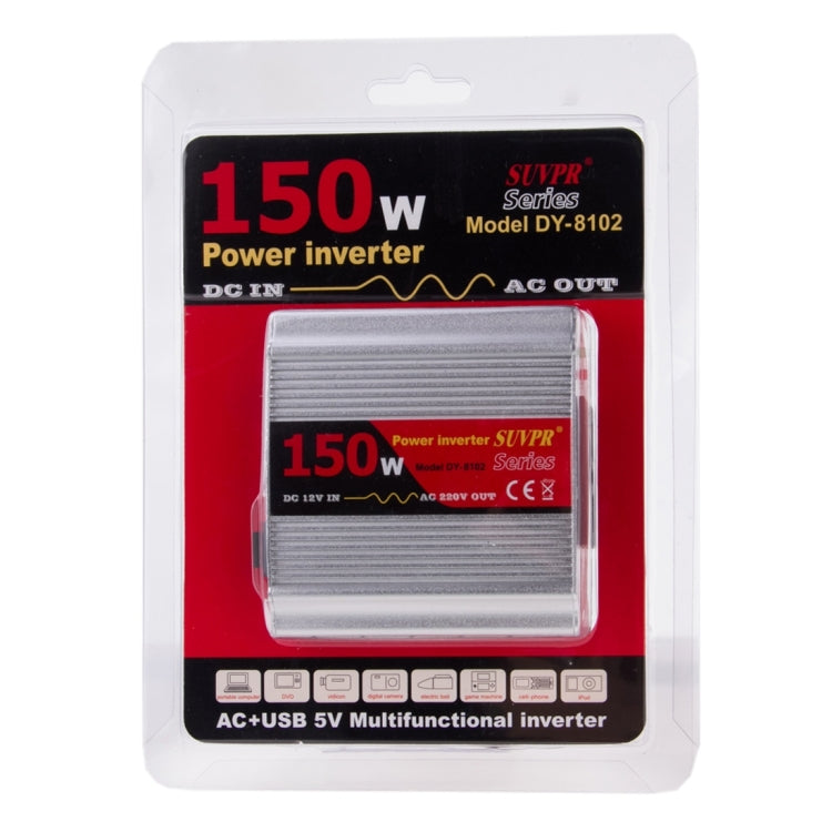 SUVPR DY-8102 150W DC 12V to AC 220V Car Power Inverter with 500mA USB Port & Universal Power Socket, 150W DC 12V to AC 220V