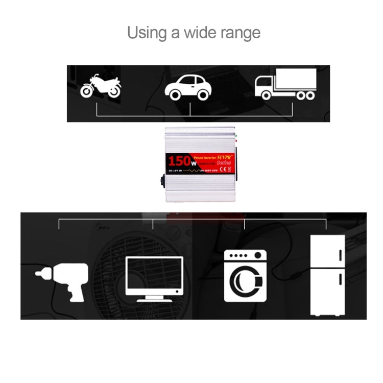 SUVPR DY-8102 150W DC 12V to AC 220V Car Power Inverter with 500mA USB Port & Universal Power Socket, 150W DC 12V to AC 220V