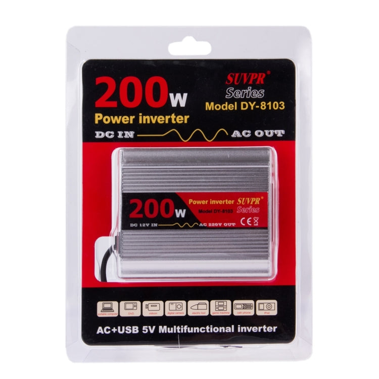 SUVPR DY-8103 200W DC 12V to AC Car Power Inverter with 500mA USB Port & Universal Power Socket, AC 110V, S-TC-1204A