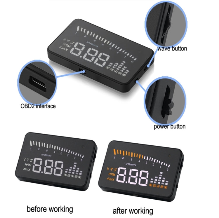 X5 HUD 3 inch Universal Multi Car Head Up Display with OBDII EOBD System, Light Sensors, Rotation Speed, Rotation Speed Unit, Unit Mark, Voltage, Water Temperature, Alarm mark, X5 HUD 3 inch