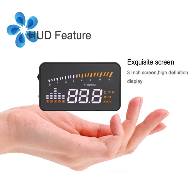 X5 HUD 3 inch Universal Multi Car Head Up Display with OBDII EOBD System, Light Sensors, Rotation Speed, Rotation Speed Unit, Unit Mark, Voltage, Water Temperature, Alarm mark, X5 HUD 3 inch