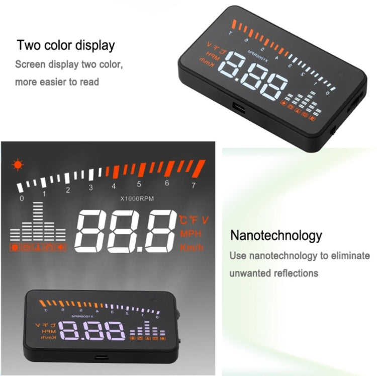 X5 HUD 3 inch Universal Multi Car Head Up Display with OBDII EOBD System, Light Sensors, Rotation Speed, Rotation Speed Unit, Unit Mark, Voltage, Water Temperature, Alarm mark, X5 HUD 3 inch