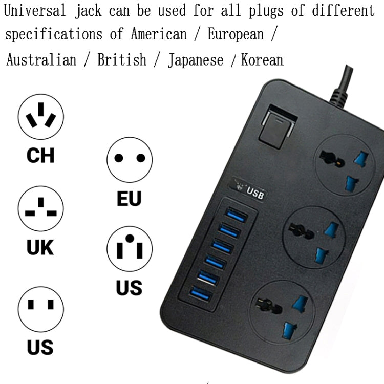 T09 3000W High Power Multi-Function Plug-in 3-Hole International Universal Jack + 6 USB Intelligent Charging