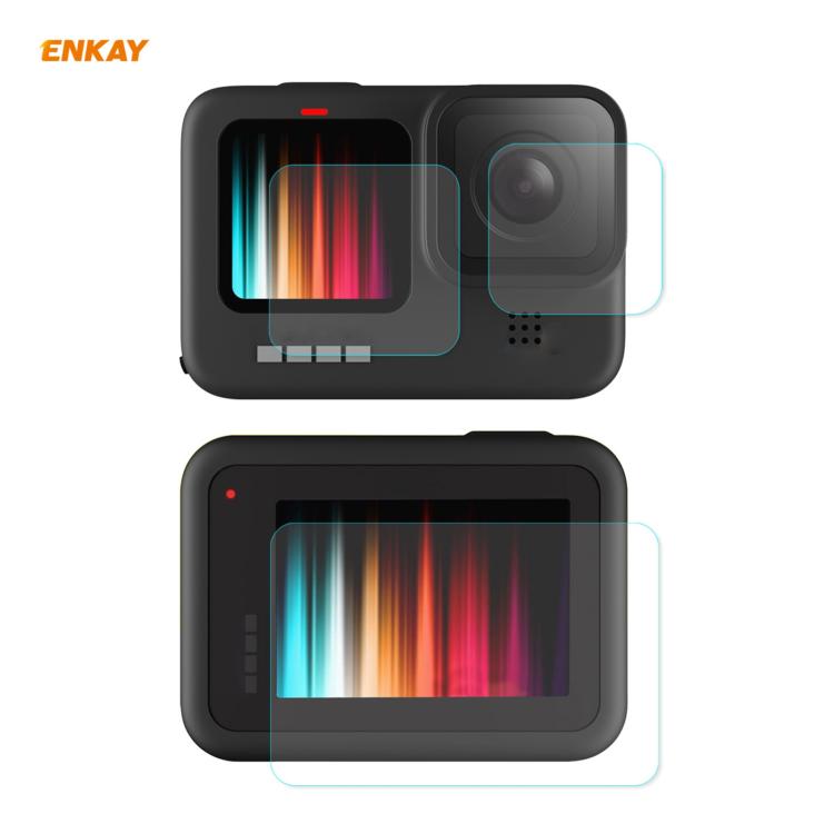 لكاميرا GoPro HERO9 ENKAY Hat-Prince 3 في 1، 0.2 مم، 9H، 2.15D، غشاء زجاجي مقوى لحماية عدسة الكاميرا والشاشة