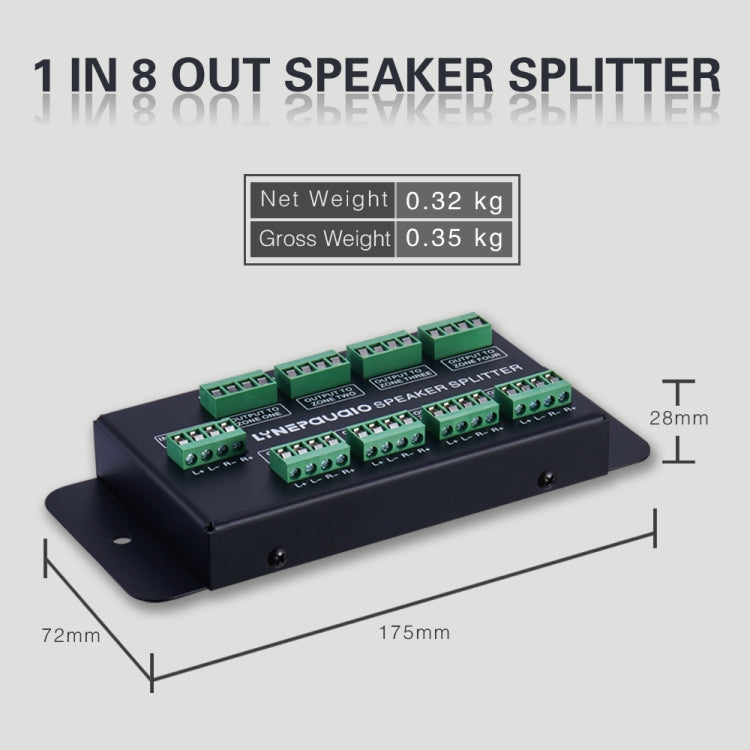 1 In 8 Out Amplifier And Sound Speaker Distributor, 8-Area Sound Source, Signal Distribution Panel, Audio Input, 300W Per Channel, B031