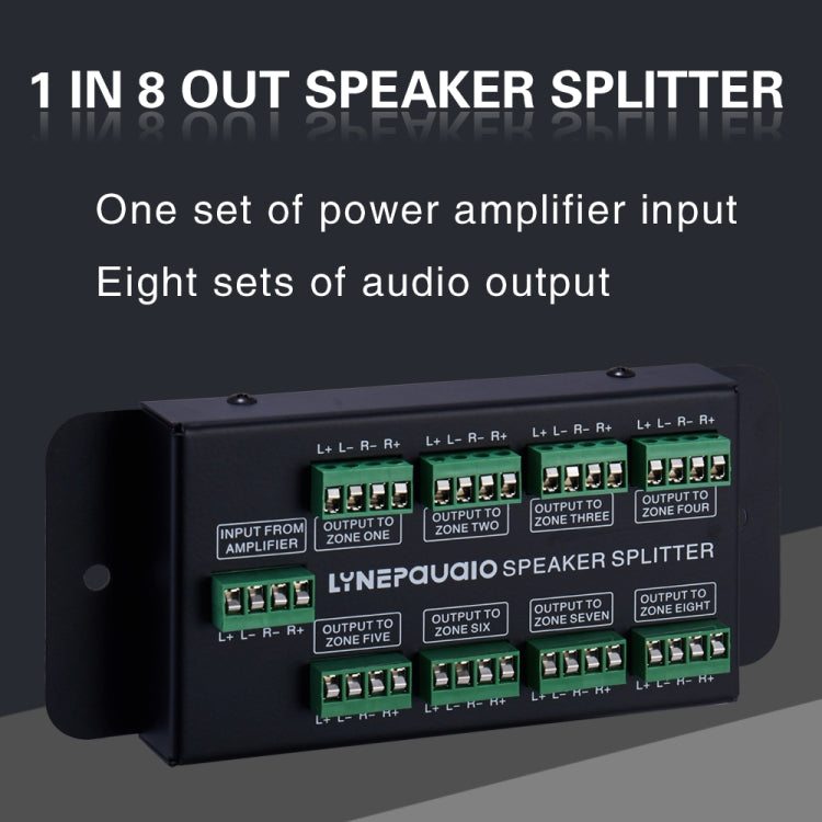 1 In 8 Out Amplifier And Sound Speaker Distributor, 8-Area Sound Source, Signal Distribution Panel, Audio Input, 300W Per Channel, B031