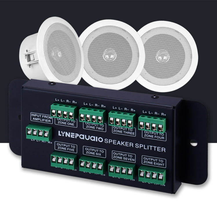 1 In 8 Out Amplifier And Sound Speaker Distributor, 8-Area Sound Source, Signal Distribution Panel, Audio Input, 300W Per Channel, B031