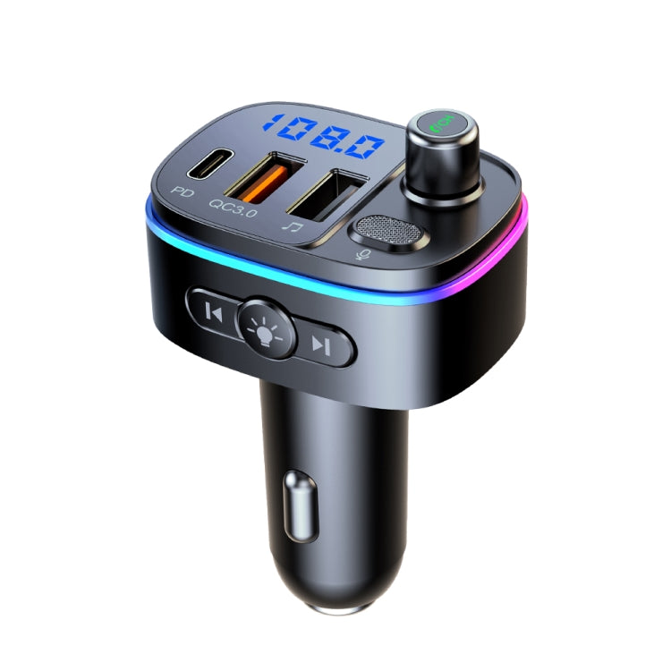 جهاز إرسال FM بتقنية بلوتوث للسيارة T65، مزود بمنفذ USB مزدوج من النوع C وشاحن QC3.0، T65