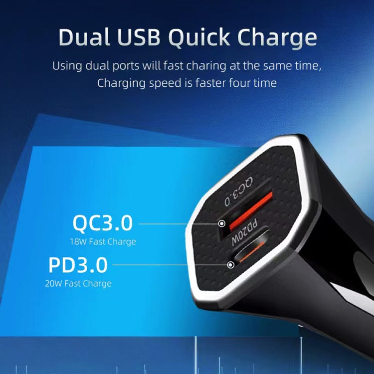TE-P22 38W PD20W + QC3. 0 USB Car Charging + USB-C / Type-C to USB-C / Type-C Data Cable, Length: 1m, with Dual Type-C Cable