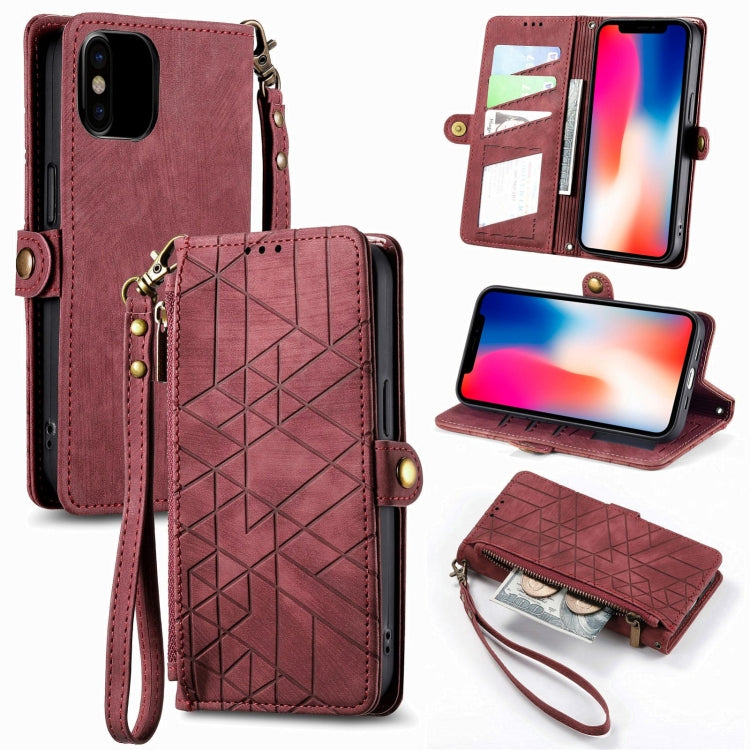 Geometric Zipper Wallet Side Buckle Leather Phone Case, For iPhone XS Max, For iPhone 7 Plus / 8 Plus, For iPhone 7 / 8 / SE 2022, For iPhone X / XS