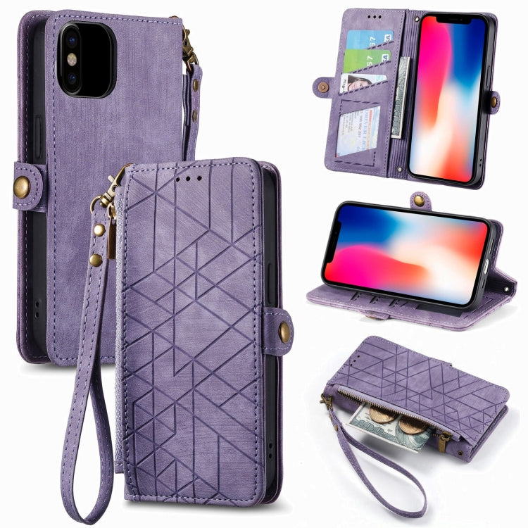 Geometric Zipper Wallet Side Buckle Leather Phone Case, For iPhone XS Max, For iPhone 7 Plus / 8 Plus, For iPhone 7 / 8 / SE 2022, For iPhone X / XS
