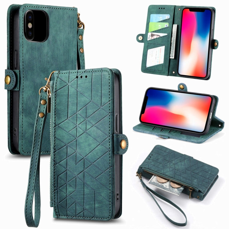 Geometric Zipper Wallet Side Buckle Leather Phone Case, For iPhone XS Max, For iPhone 7 Plus / 8 Plus, For iPhone 7 / 8 / SE 2022, For iPhone X / XS