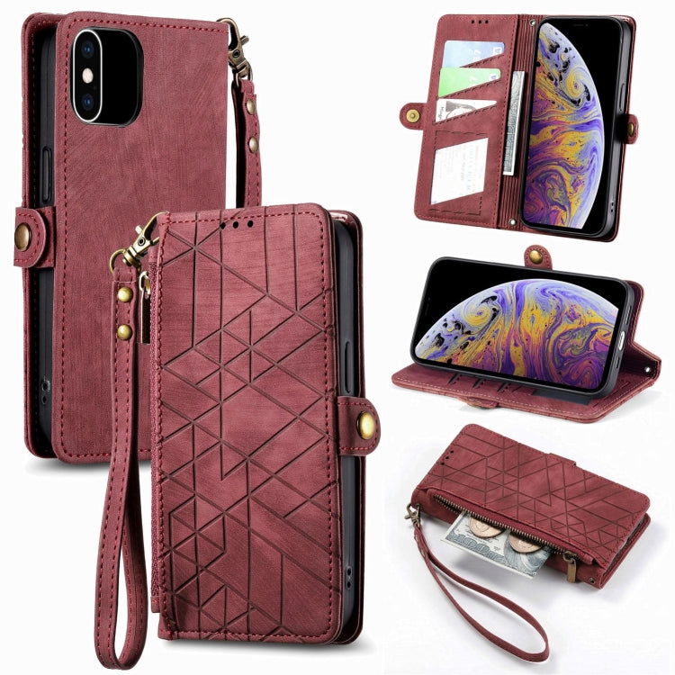 Geometric Zipper Wallet Side Buckle Leather Phone Case, For iPhone XS Max, For iPhone 7 Plus / 8 Plus, For iPhone 7 / 8 / SE 2022, For iPhone X / XS