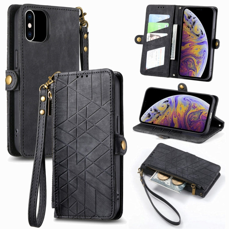 Geometric Zipper Wallet Side Buckle Leather Phone Case, For iPhone XS Max, For iPhone 7 Plus / 8 Plus, For iPhone 7 / 8 / SE 2022, For iPhone X / XS