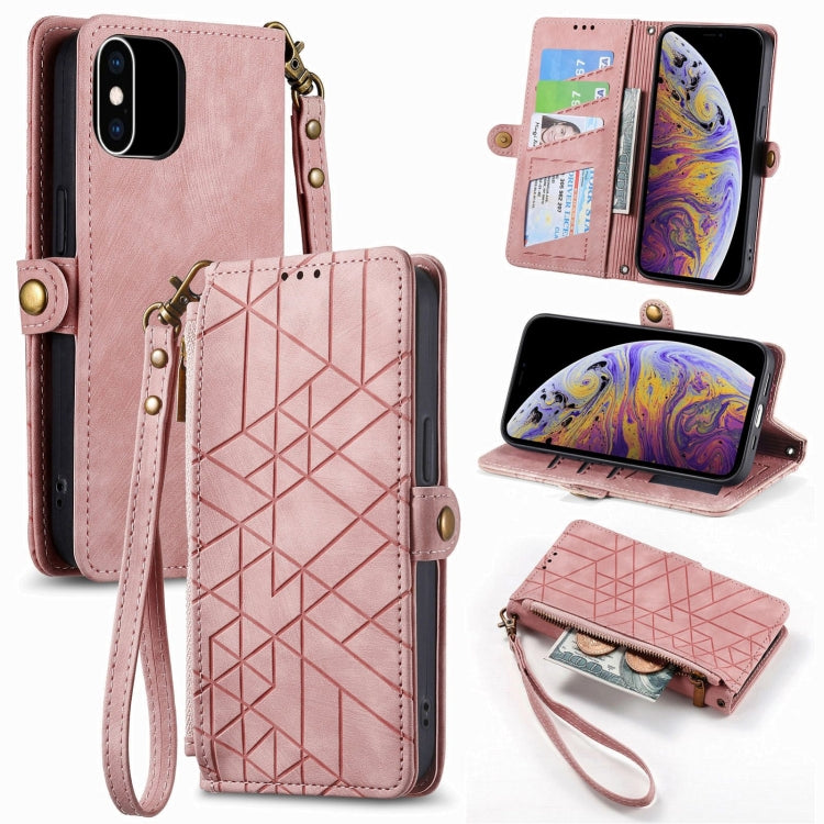Geometric Zipper Wallet Side Buckle Leather Phone Case, For iPhone XS Max, For iPhone 7 Plus / 8 Plus, For iPhone 7 / 8 / SE 2022, For iPhone X / XS