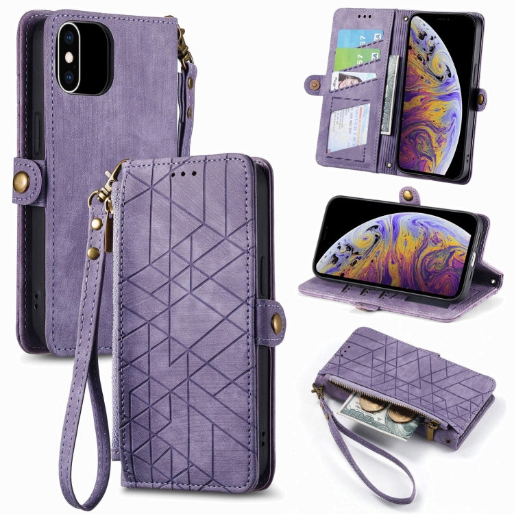 Geometric Zipper Wallet Side Buckle Leather Phone Case, For iPhone XS Max, For iPhone 7 Plus / 8 Plus, For iPhone 7 / 8 / SE 2022, For iPhone X / XS
