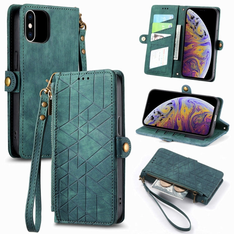 Geometric Zipper Wallet Side Buckle Leather Phone Case, For iPhone XS Max, For iPhone 7 Plus / 8 Plus, For iPhone 7 / 8 / SE 2022, For iPhone X / XS