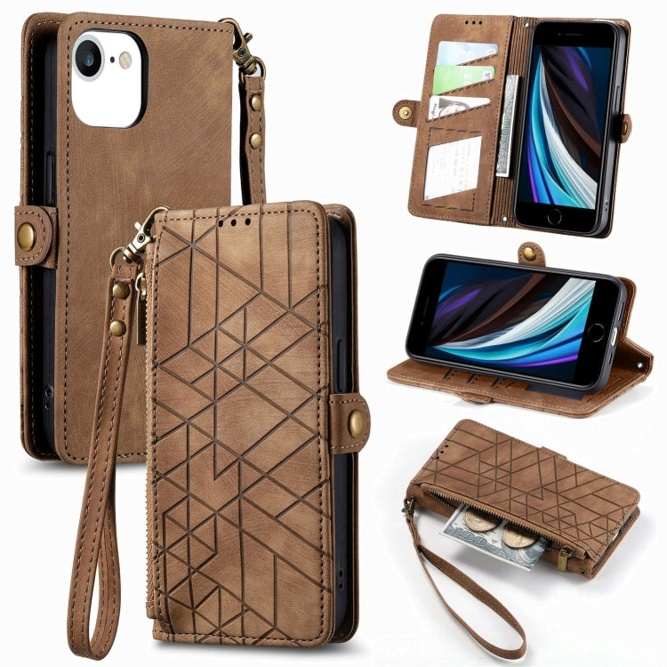 Geometric Zipper Wallet Side Buckle Leather Phone Case, For iPhone XS Max, For iPhone 7 Plus / 8 Plus, For iPhone 7 / 8 / SE 2022, For iPhone X / XS