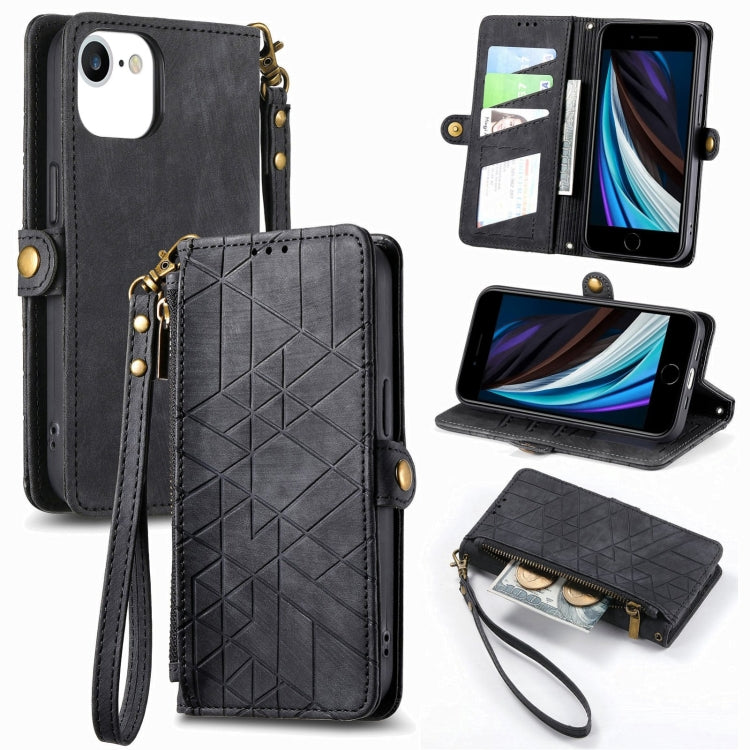 Geometric Zipper Wallet Side Buckle Leather Phone Case, For iPhone XS Max, For iPhone 7 Plus / 8 Plus, For iPhone 7 / 8 / SE 2022, For iPhone X / XS