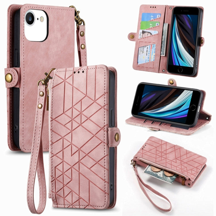 Geometric Zipper Wallet Side Buckle Leather Phone Case, For iPhone XS Max, For iPhone 7 Plus / 8 Plus, For iPhone 7 / 8 / SE 2022, For iPhone X / XS