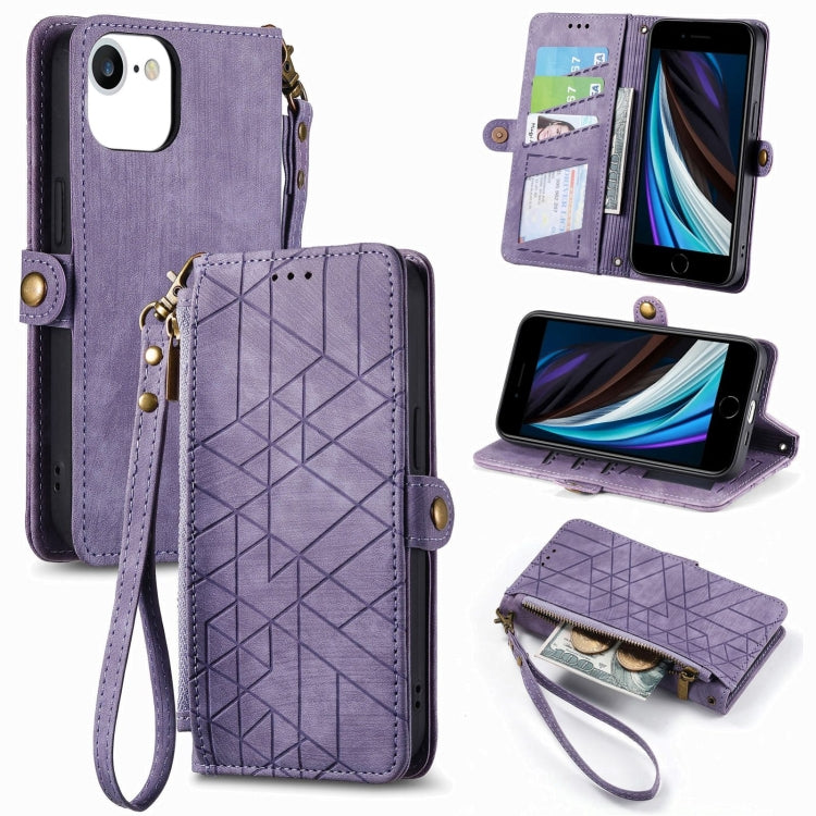 Geometric Zipper Wallet Side Buckle Leather Phone Case, For iPhone XS Max, For iPhone 7 Plus / 8 Plus, For iPhone 7 / 8 / SE 2022, For iPhone X / XS