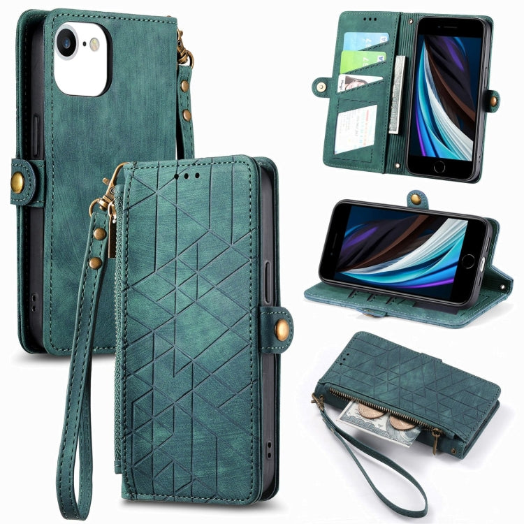 Geometric Zipper Wallet Side Buckle Leather Phone Case, For iPhone XS Max, For iPhone 7 Plus / 8 Plus, For iPhone 7 / 8 / SE 2022, For iPhone X / XS