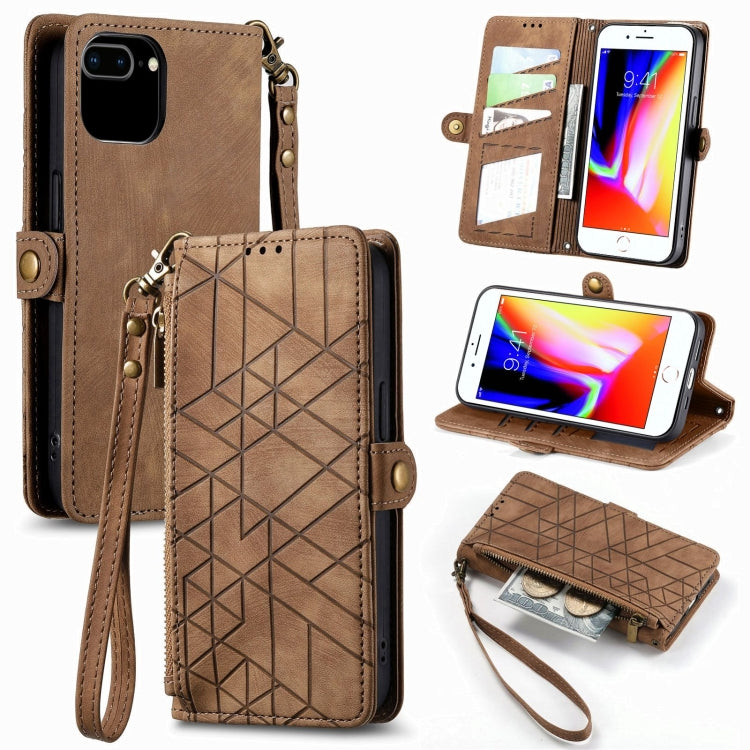 Geometric Zipper Wallet Side Buckle Leather Phone Case, For iPhone XS Max, For iPhone 7 Plus / 8 Plus, For iPhone 7 / 8 / SE 2022, For iPhone X / XS