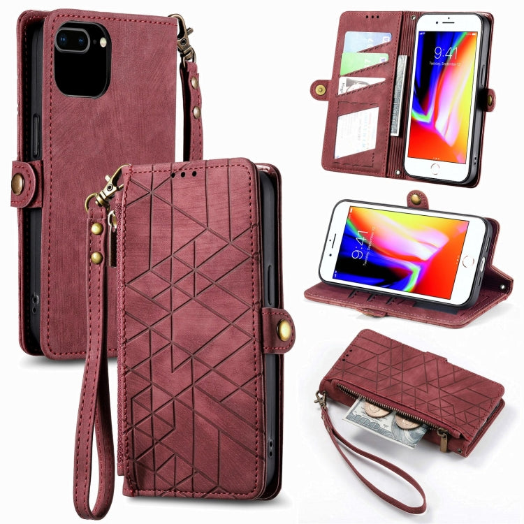 Geometric Zipper Wallet Side Buckle Leather Phone Case, For iPhone XS Max, For iPhone 7 Plus / 8 Plus, For iPhone 7 / 8 / SE 2022, For iPhone X / XS