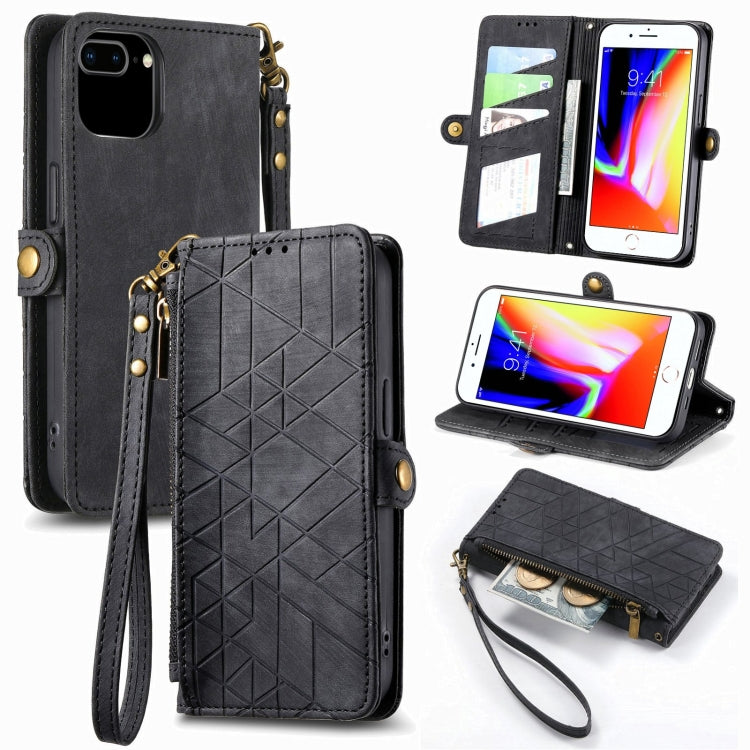 Geometric Zipper Wallet Side Buckle Leather Phone Case, For iPhone XS Max, For iPhone 7 Plus / 8 Plus, For iPhone 7 / 8 / SE 2022, For iPhone X / XS