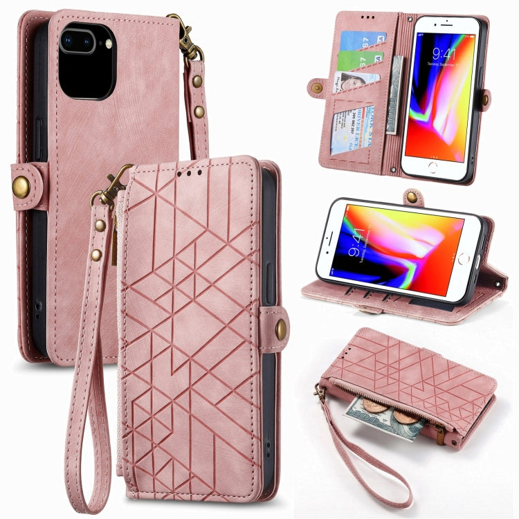 Geometric Zipper Wallet Side Buckle Leather Phone Case, For iPhone XS Max, For iPhone 7 Plus / 8 Plus, For iPhone 7 / 8 / SE 2022, For iPhone X / XS