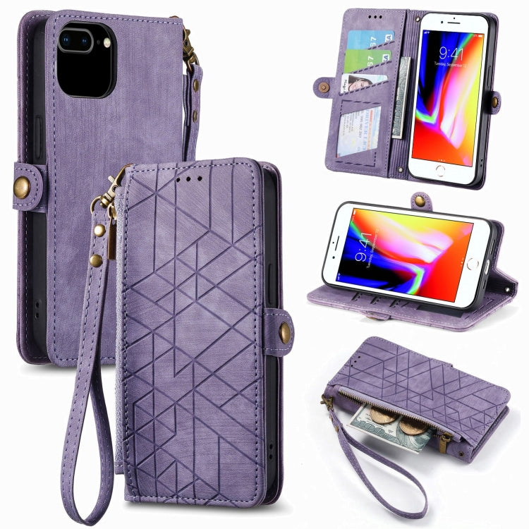 Geometric Zipper Wallet Side Buckle Leather Phone Case, For iPhone XS Max, For iPhone 7 Plus / 8 Plus, For iPhone 7 / 8 / SE 2022, For iPhone X / XS