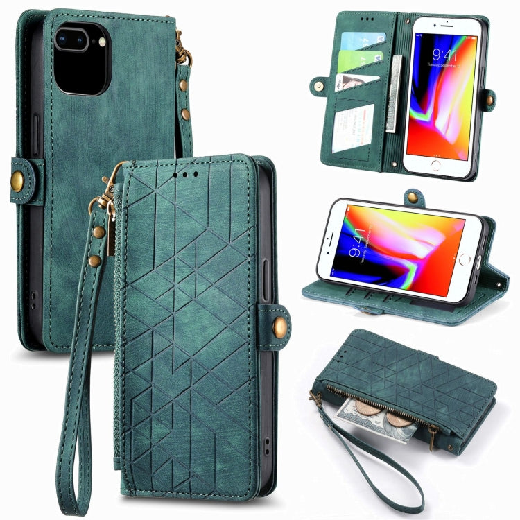 Geometric Zipper Wallet Side Buckle Leather Phone Case, For iPhone XS Max, For iPhone 7 Plus / 8 Plus, For iPhone 7 / 8 / SE 2022, For iPhone X / XS
