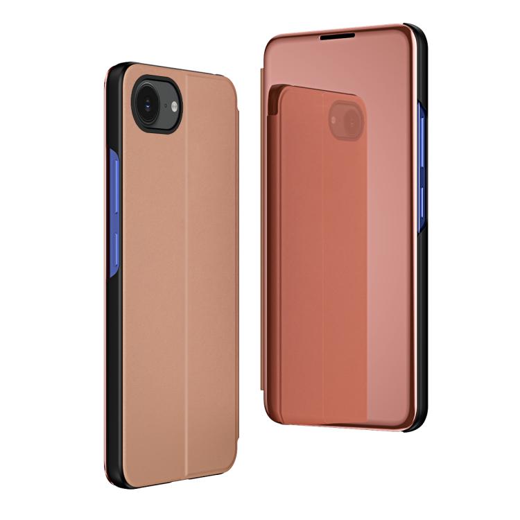 جراب هاتف جلدي أفقي قابل للطي مع حامل، مع مرآة مطلية، مناسب لأجهزة iPhone 16e وiPhone 16 Pro Max وiPhone 16 Pro وiPhone 16 Plus وiPhone 16 وiPhone 15 Pro Max