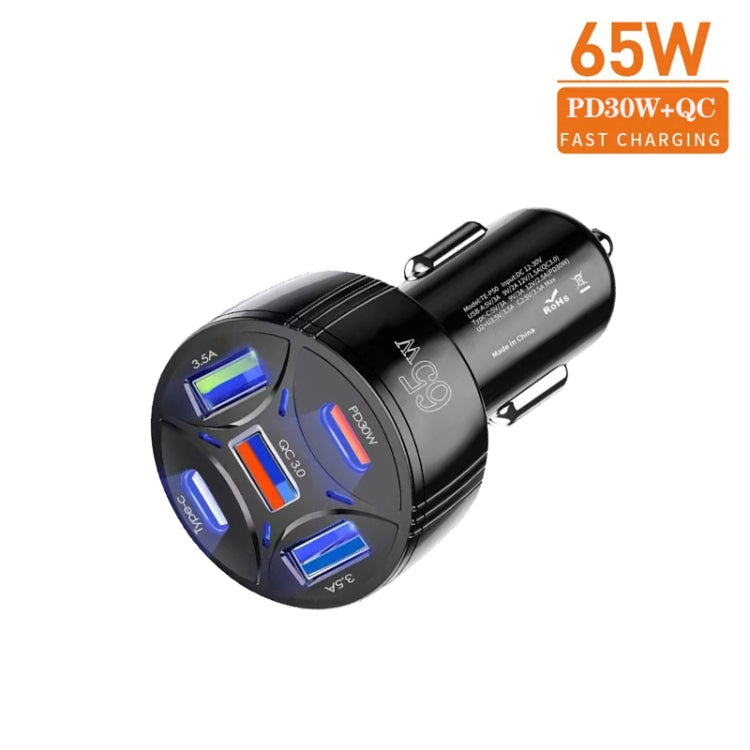 TE-P50 65W PD30W Type-C x 2 + USB x 3 Multi Port Car Charger, without Cable