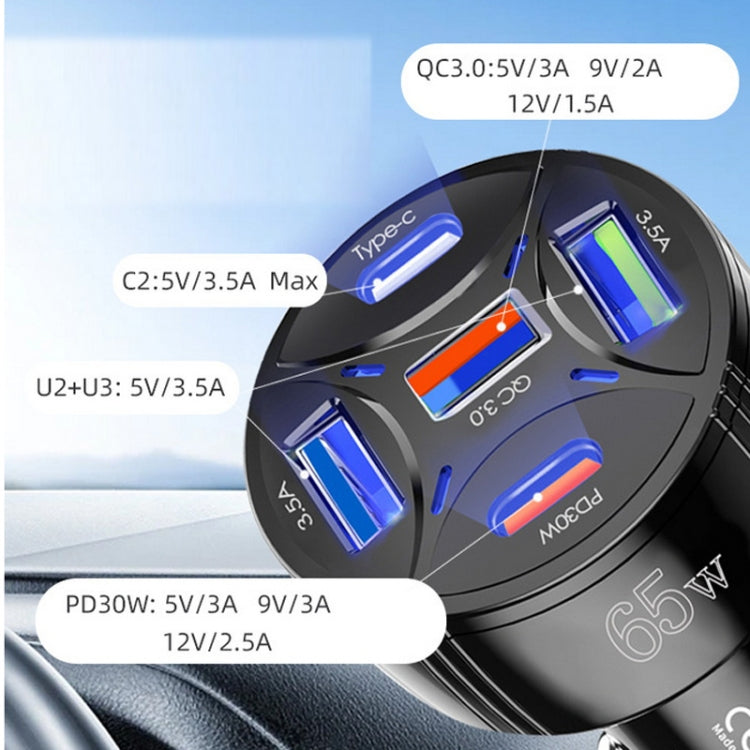 TE-P50 65W PD30W Type-C x 2 + USB x 3 Multi Port Car Charger, without Cable