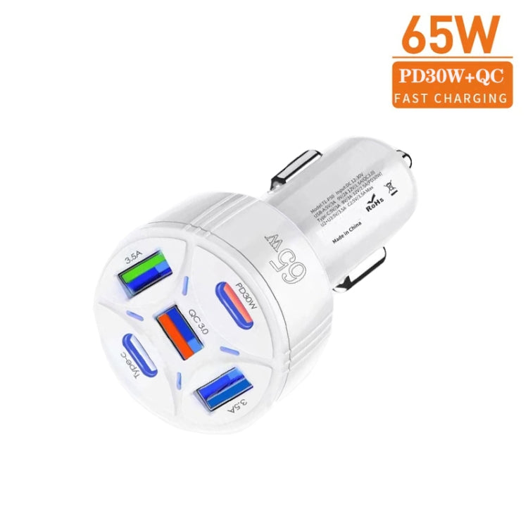 TE-P50 65W PD30W Type-C x 2 + USB x 3 Multi Port Car Charger with 1m Type-C to 8 Pin Data Cable, with 8 Pin Cable