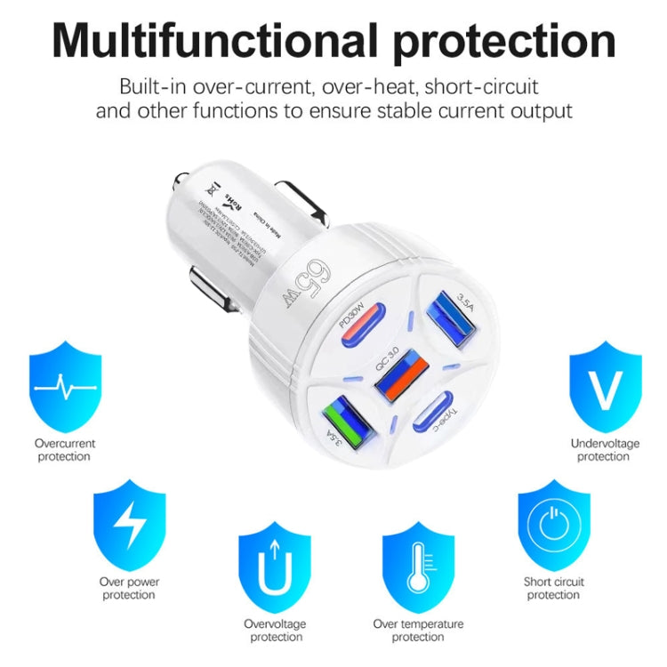 TE-P50 65W PD30W Type-C x 2 + USB x 3 Multi Port Car Charger with 1m Type-C to Type-C Data Cable, with Type-C Cable